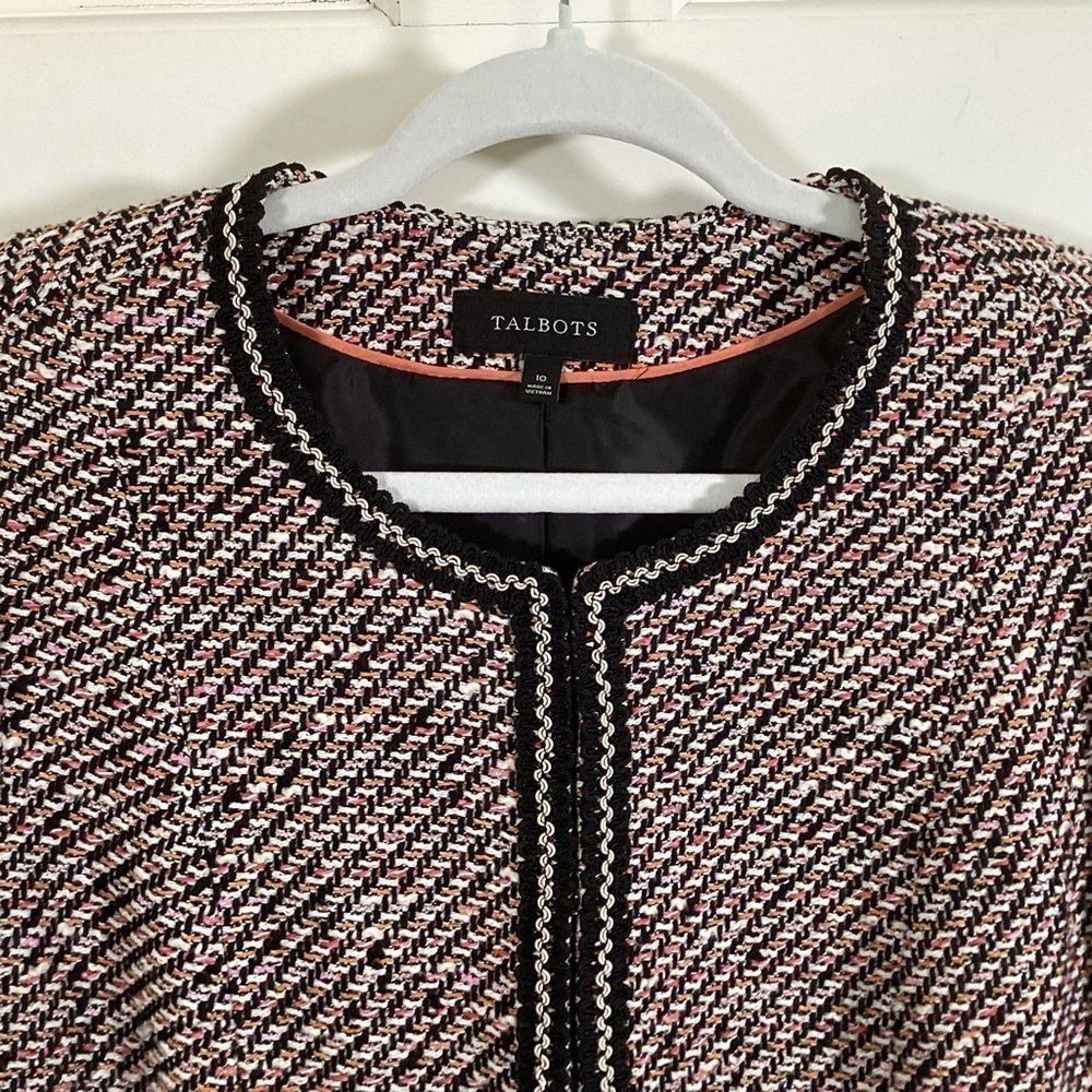 Talbots Women’s Black/White/Orange Tweed Hook & Eye Closure Blazer.  Size 10 - Picture 3 of 11